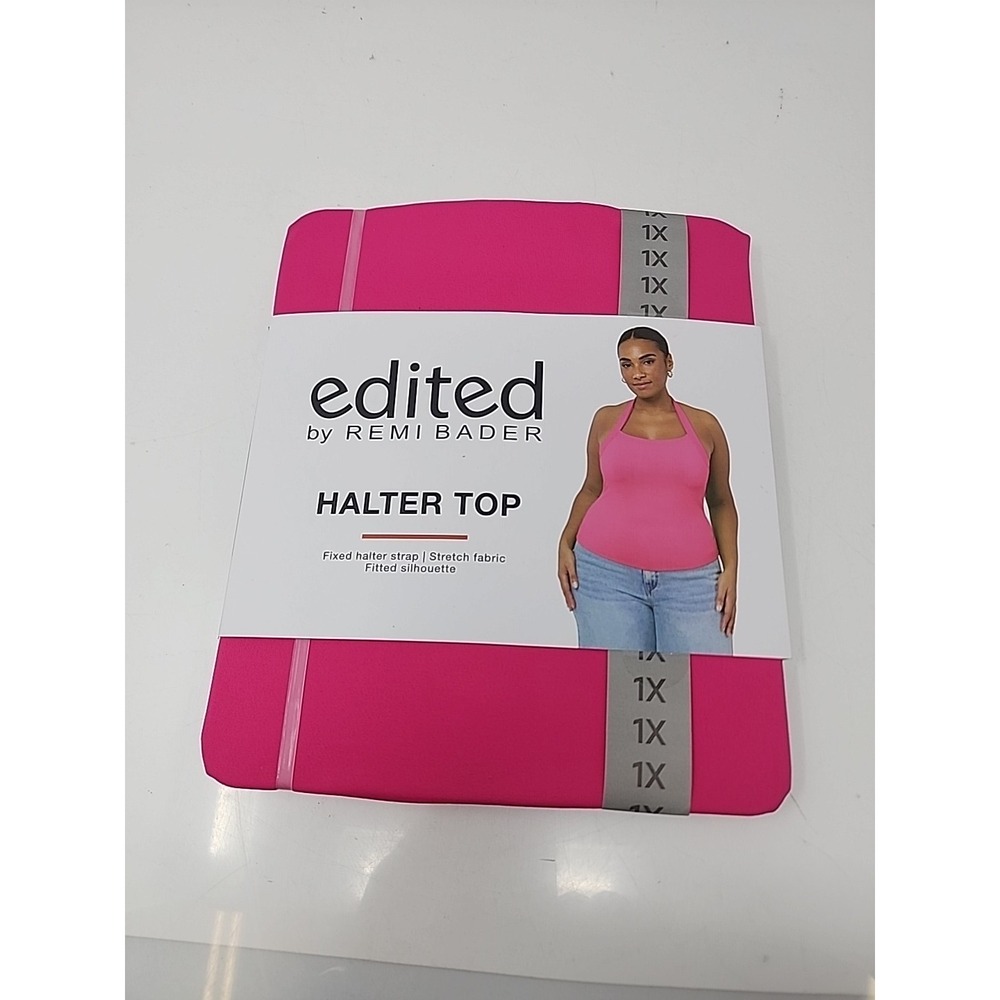 Edited by Remi Bader Womens Halter Top Pink Stretch Knit Casual Size 1X